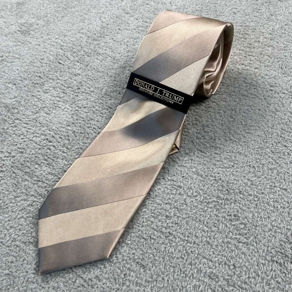 Donald J Trump Neck Tie Men Champagne Striped Silk Signature Collection Formal